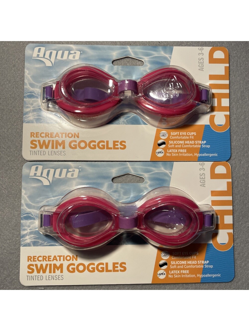 Aqua Leisure Silicone Goggles - 2 Pack for Age 3-6 - Pink/Purple